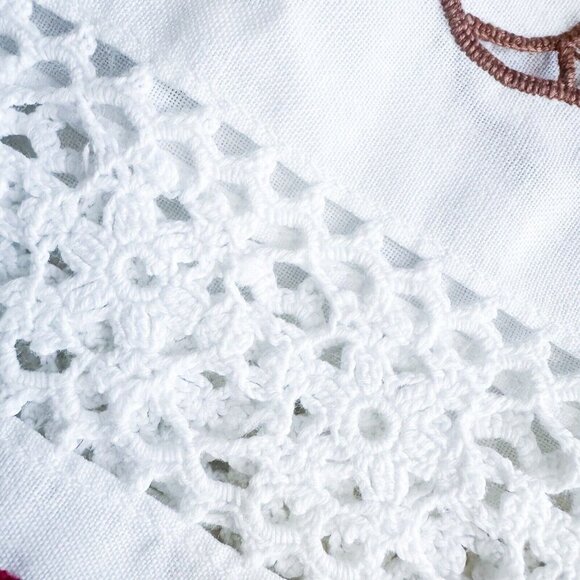 Vintage Antique Cross Stich Embroidered Crochet Large Tablecloth - Picture 8 of 11